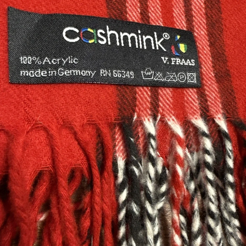 100% Acrylic Cashmink V Fraas Red Plaid Winter Scarf Tartan 12x60 Germany